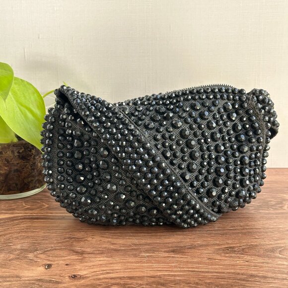 Vintage 1940s Beaded Roger Van S Black Handbag Purse With Shoulder Strap - Picture 9 of 12